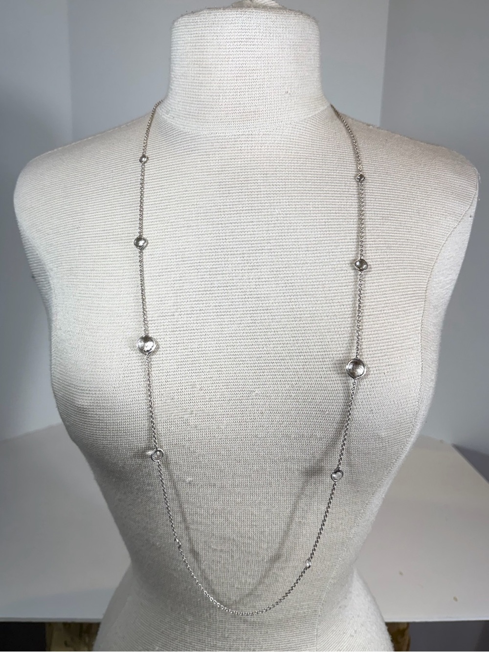 Ippolita Rock Candy Sterling Silver 925 Long Station Necklace Clear Quartz 19.5”